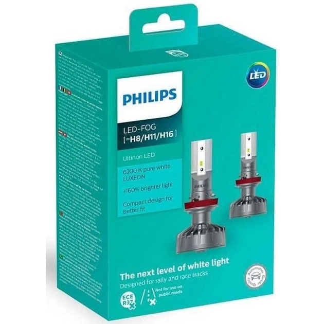 Автолампа Philips H8/Р11/H16 Ultinon LED +160%, 2 шт/компл. (11366ULWX2) - изображение 1