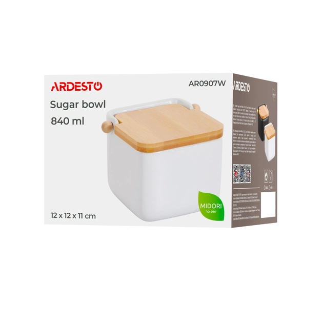 Цукорниця Ardesto Midori 12х12х11см, 840мл, кераміка, бамбук, біла (AR0907W) - picture 7