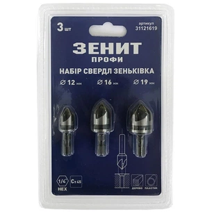 Набір свердл Зеніт "ПРОФІ" зеньківка 12мм,16мм,19мм (31121619) зображення 1