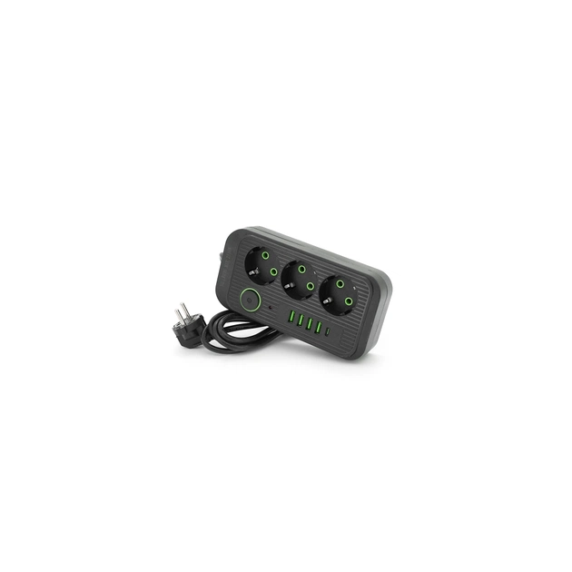 Сетевой фильтр питания Voltronic F09U, 3 роз EU, 4USB Black (F09U-Black) - изображение 1