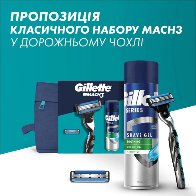 Набір косметики Gillette Бритва Mach3 з 2 змінними картриджами + Гель для гоління Series 200 мл + Косметичка (8700216075251) - picture 11