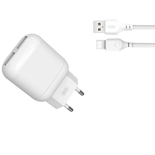 Зарядний пристрій XO 2xUSB 2.4A + cable USB to USB-C white (L78-TC-WH) зображення 1