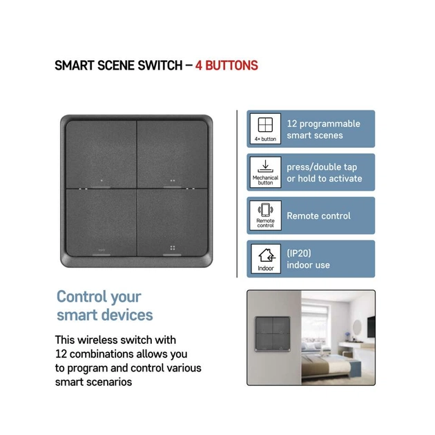 Розумний вимикач EMOS H5016 4 buttons ZigBee 3.0 Black (H5016) - picture 9