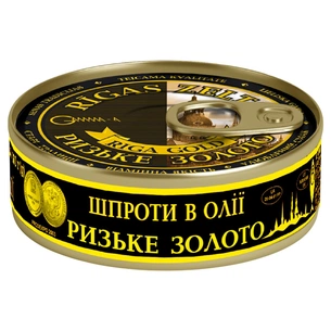 Рибні консерви Ризьке золото Шпроти в олії 160 г з ключем (4820062446389) зображення 1