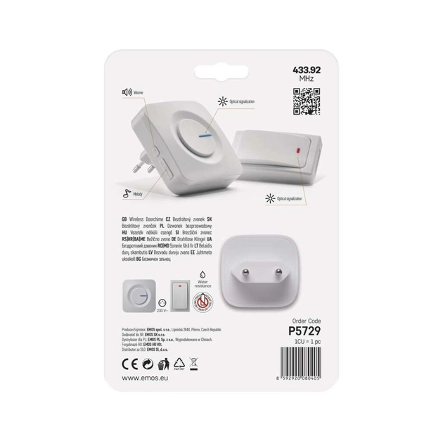 Дверний дзвінок EMOS бездротовий P5729 живлення від мережі 220В з кнопкою BATTERY-FREE (P5729) - picture 12
