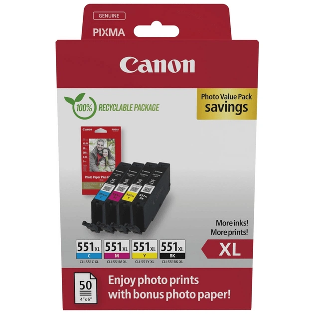 Картридж Canon CLI-551Multipack (BK,C,M,Y) XL +Paper (6443B008) - изображение 1