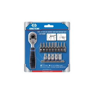 Тріскачка KING TONY під біти та головки 1/4", з набором біт та головок 15 шт. (2515MR) зображення 1