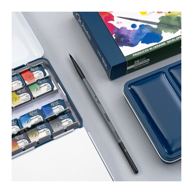 Акварельні фарби Rosa Gallery SPECTRUM, 28*2,5мл, з пензлем, кювета Індіго металевий пенал (4823098544784) - picture 8
