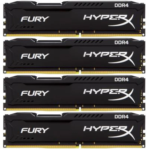 Модуль пам'яті для комп'ютера DDR4 64GB (4x16GB) 2400 MHz HyperX FURY Black Kingston Fury (ex.HyperX) (HX424C15FBK4/64) - изображение 1