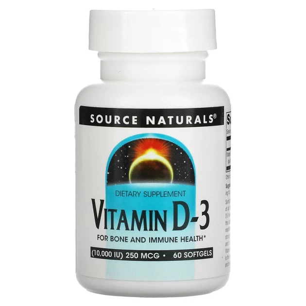 Вітамін Source Naturals Вітамін D-3, 10000 МО, Vitamin D-3, 60 гелевих капсул (SN2791) - зображення 1