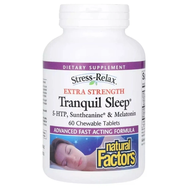 Амінокислота Natural Factors Спокійний сон, Stress-Relax, Tranquil Sleep, Extra Strength, 60 жувальних капсул (NFS-02849) - зображення 1
