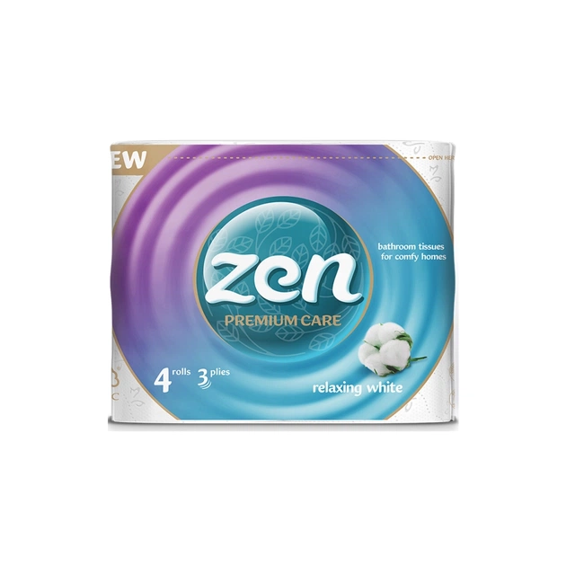 Туалетная бумага Zen Premium Care Relaxing White 3 слоя 4 рулона (5944582100176) - изображение 1