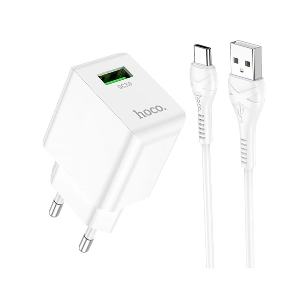 Зарядний пристрій HOCO C98A Proton USB QC3.0 + cable USB to USB-C White (6931474766878) - зображення 1