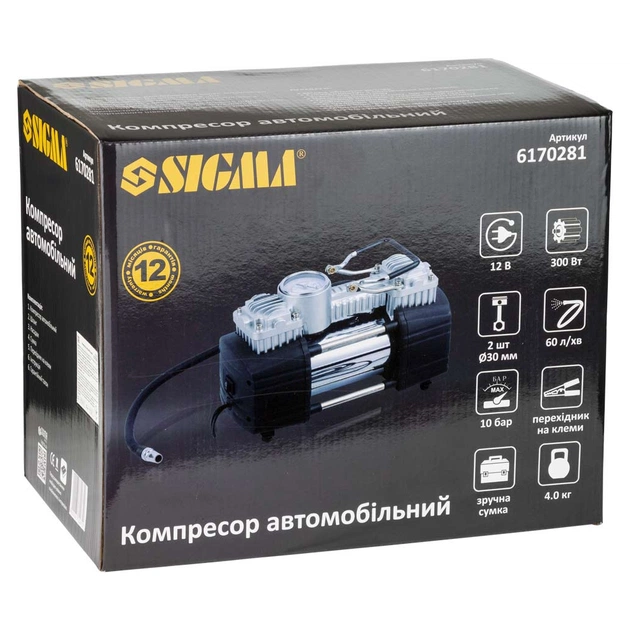 Автомобільний компресор Sigma 12В, 300Вт, 60л/мин, 10бар (6170281) - picture 10