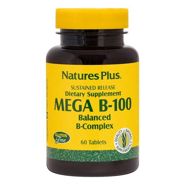 Витамин Natures Plus B-комплекс медленного высвобождения, MEGA В-100, Nature's Pl (NTP1430) - изображение 1