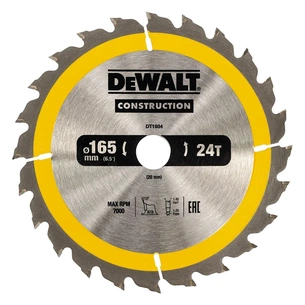 Диск пильний DeWALT CONSTRUCTION, 165х20 мм, 24z (ATB), +10 град (DT1934) зображення 1