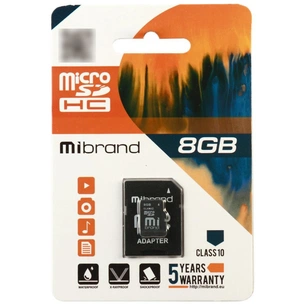 Карта пам'яті Mibrand 8GB mircroSD class 6 (MICDC6/8GB-A) зображення 1