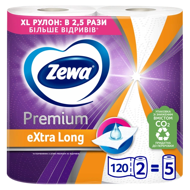 Паперові рушники Zewa Extra Long 2 шари 2 рулони (7322541192932) - изображение 1