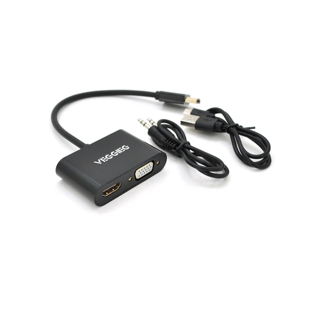 Перехідник HDMI M to VGA F + HDMI F 0.25m black VEGGIEG (YT-C-H-V500) - зображення 1