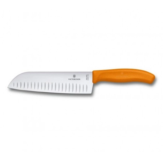Кухонний ніж Victorinox SwissClassic сантоку 17 см, ребристое лезвие, оранжевый (6.8526.17L9B) - зображення 1