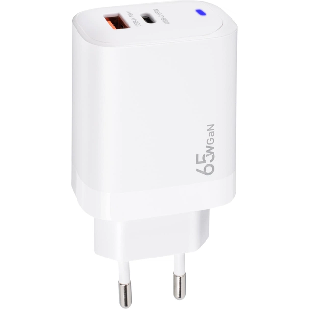 Зарядний пристрій XoKo 1xUSB-C PD65W + 1xUSB QC3.0 GaN white (XK-QC-620) - зображення 1
