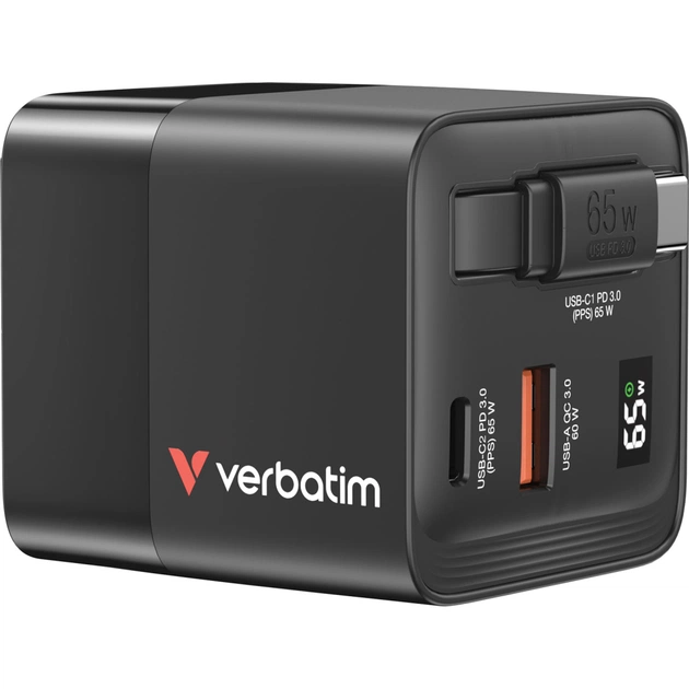 Зарядное устройство Verbatim GaN 65 W 2 ports (USB-C/1xUSB-A) (32217) - изображение 1
