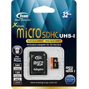 Карта пам'яті Team 32Gb microSDHC UHS-I (TUSDH32GUHS03) зображення 1