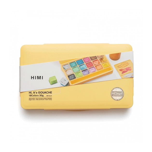 Гуашеві фарби HIMI Jelly Cup 18 кольори по 30 мл,, Металіки, жовтий пластик.пенал, (6974712454441) - picture 1