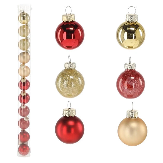 Ялинкова іграшка Chomik скляні кульки 11 шт, 3 см, червоні, золото (5900779882188) - picture 3