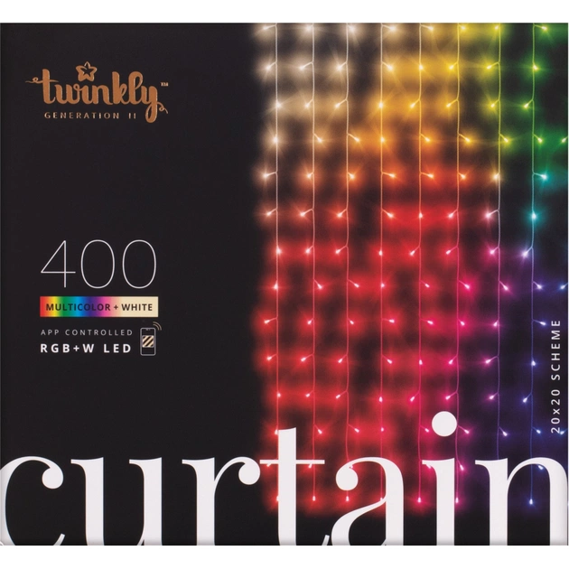 Гирлянда Twinkly Smart LED Curtain RGBW 400, Gen II, IP44, 1.45 х 2.1м, прозрачный (TWW400SPP-TEU) - изображение 1