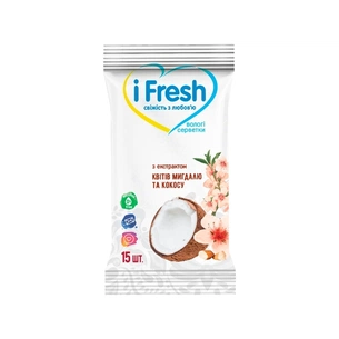 Вологі серветки iFresh з екстрактом квітів мигдалю та кокосу 15 шт. (4820180331550) зображення 1