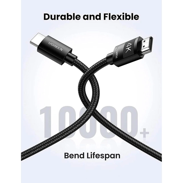 Кабель мультимедійний HDMI M to HDMI M 10.0m 4K30Hz braided HD119 black Ugreen (40104) - зображення 7