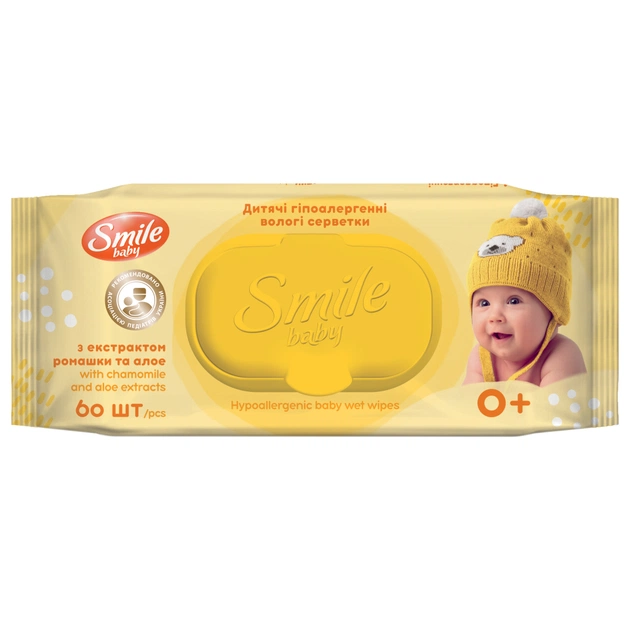 Дитячі вологі серветки Smile baby Екстракт ромашки і алое (з клапаном) 60шт (42113801) - зображення 1