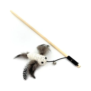 Іграшка для котів Hippie Pet Вудка з пташкою з мотузки та пір'я біла 40 см (HIPCW2303008B) зображення 1