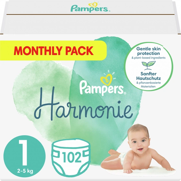 Підгузки Pampers Harmonie Newborn Розмір 1 (2-5 кг) 102 шт (8006540156353) - изображение 1