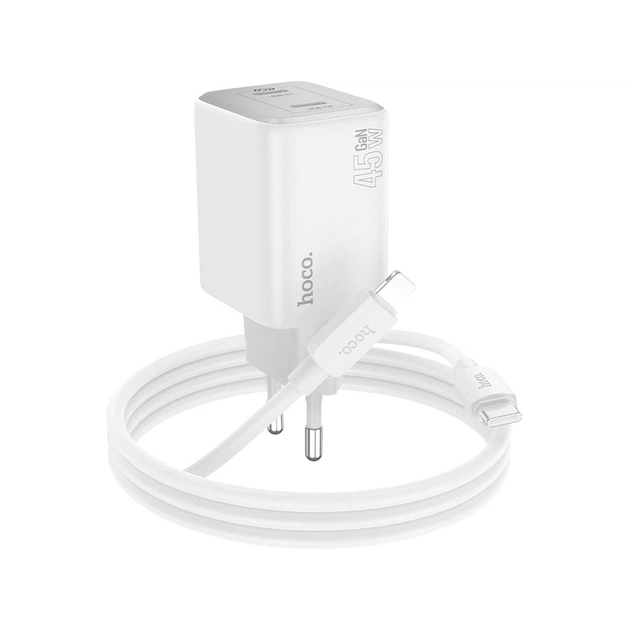 Зарядний пристрій HOCO N42 Elogiado 2xUSB-C PD45W + cable USB-C to Lightning White (6942007617116) - изображение 1