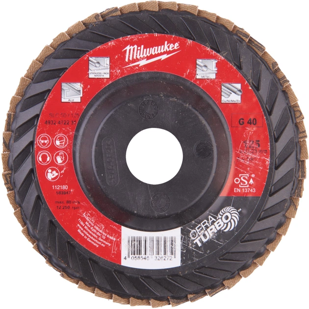 Круг зачистной Milwaukee лепестковый CERA TURBO SLC50/125, зерно 60, 125 мм (4932472232) - изображение 1