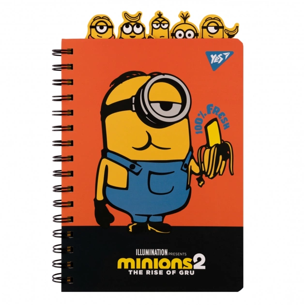 Блокнот Yes Minions А5 150 х 210 подвійна спіраль з фігурними роздільниками 80 аркушів Лінія (151778) - зображення 1