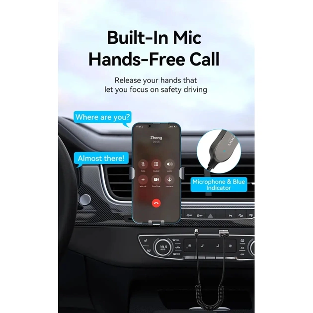 FM модулятор Vention AUX TRS 3.5мм USB Bluetooth 5.0 Coiled Cable 1.5M Gray Zinc (NAGHG) - picture 7