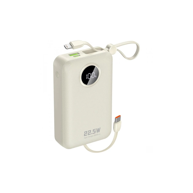 Батарея универсальная Dudao 20000mAh K14+ 22.5W, PD, QC, USB-A, USB-C(In/Out), with built-in USB-C/Lightning cables, White (6977196680023) - изображение 1