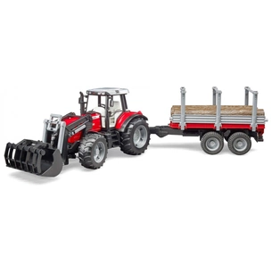 Спецтехніка Bruder трактор Massey Ferguson 7480 з навантажувачем і лісовим причепом 1:16 (02046) зображення 1