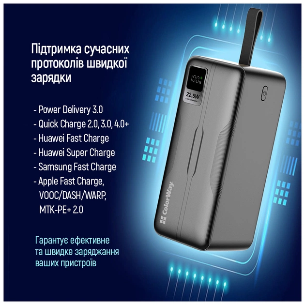 Батарея універсальна ColorWay 50 000 mAh PD/18W, QC3.0/22.5, Digital Display, Black (CW-PB500LPC5BK-PDD) - зображення 10