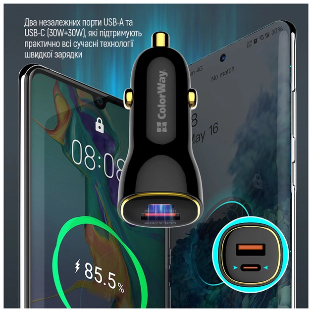 Зарядний пристрій ColorWay PowerDelivery PPS USB (USB-A + USB-C) (60W) Black (CW-CHA046PD-BK) - picture 10