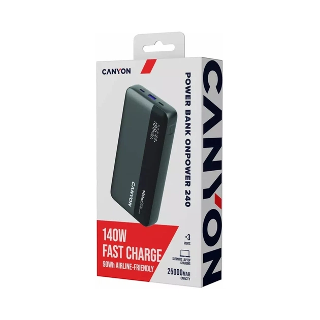 Батарея універсальна Canyon PB-240 25000mAh, PD3.1/140W, PPS, QC3.0, AFC & SCP, Digital Display (CNS-CPB240) - зображення 11