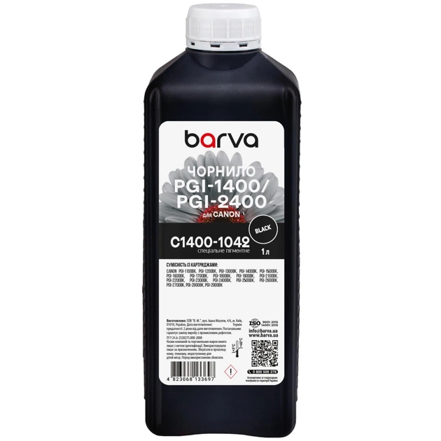 Чернила Barva Canon PGI-1400/PGI-2400 1 л, special pigment, black (C1400-1042) - изображение 1