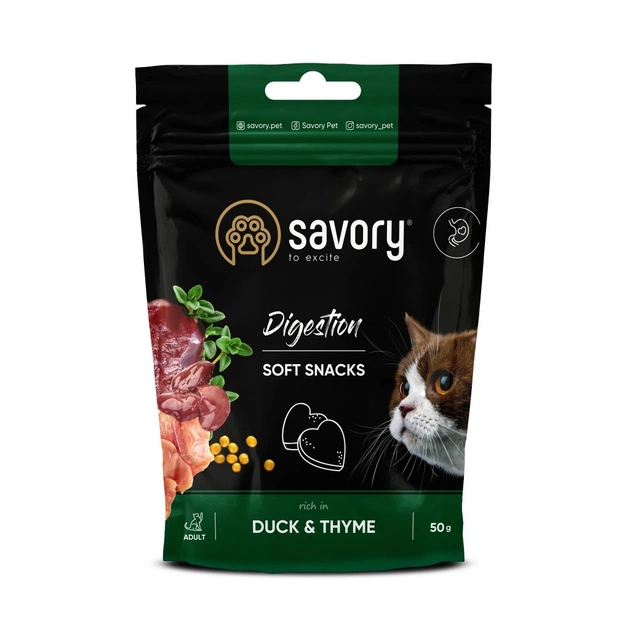 Лакомство для котов Savory для улучшения пищеварения, утка с тимьяном 50 г (4820232631409) - изображение 1