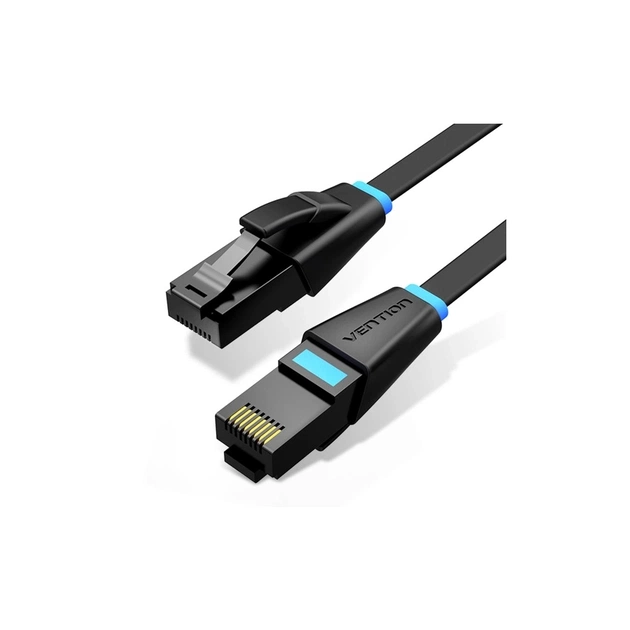 Патч-корд 1м, UTP cat 6 RJ-45 flat black Vention (IBJBF) - зображення 1