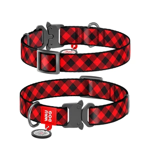 Нашийник для тварин WAUDOG Nylon з QR паспортом "Шотландка червона" металева пряжка-фастекс XXL (4535-0100) зображення 1