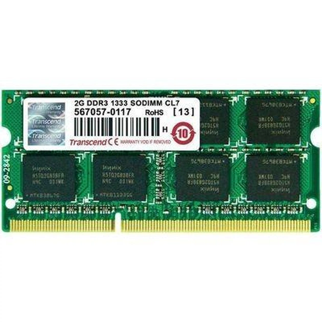 Модуль пам'яті для ноутбука SoDIMM DDR3 2GB 1333 MHz Transcend (JM1333KSN-2G) - изображение 1