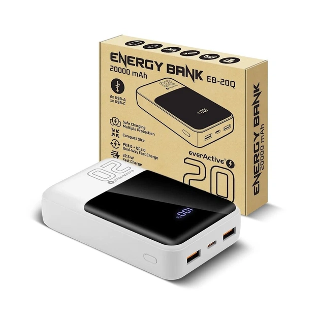 Універсальна мобільна батарея everActive EB-20Q 20000mAh White - зображення 1